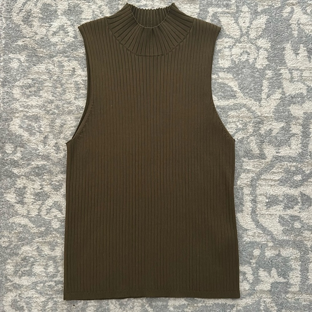 Madewell green ribbed sweater mock neck tank